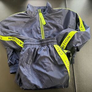 Fashion Nova Navy and Neon Yellow Track Pants & Joggers